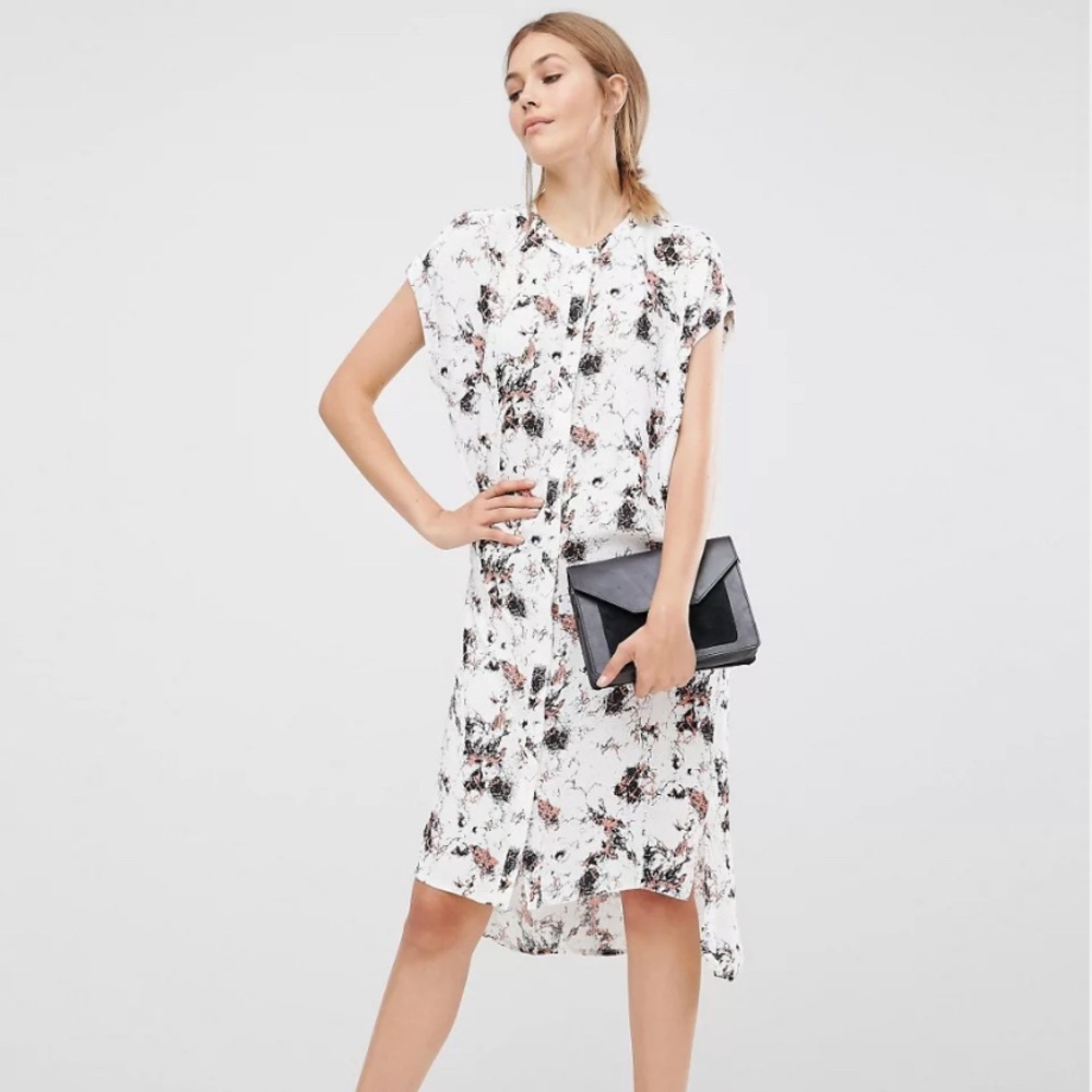 Just Female White & Pink “New Marbel” Marble Print Midi Dress